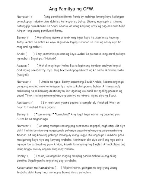 Contextual translation of "maikling kwento tungkol sa pamilya" into Tagalog. . Kwentong pamilya script